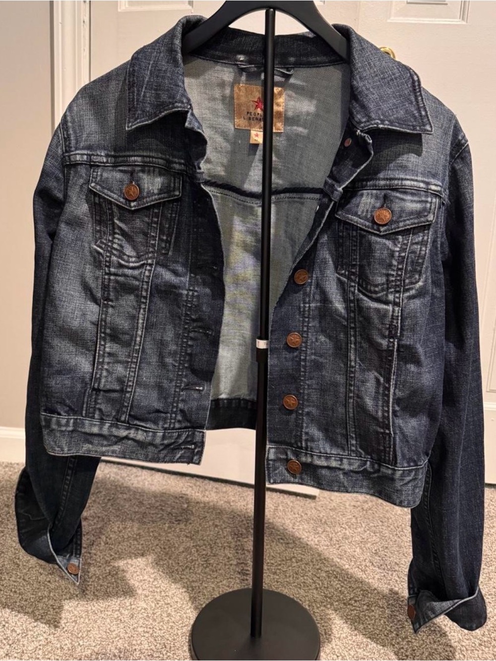 People's Liberation Y2K Distressed Denim Trucker Jacket M Star Logo